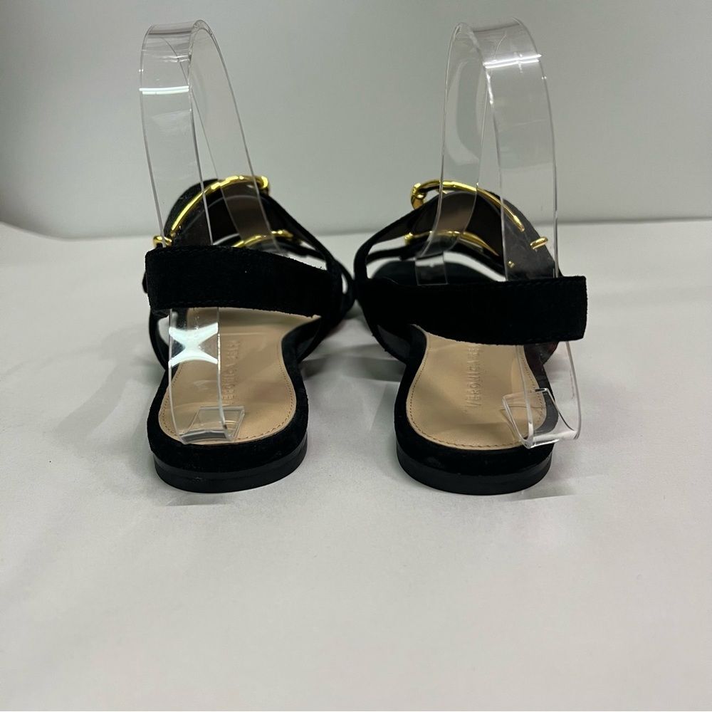 Veronica Beard Black Suede Slingback Sandals with Gold Buckles - Picture 8 of 10